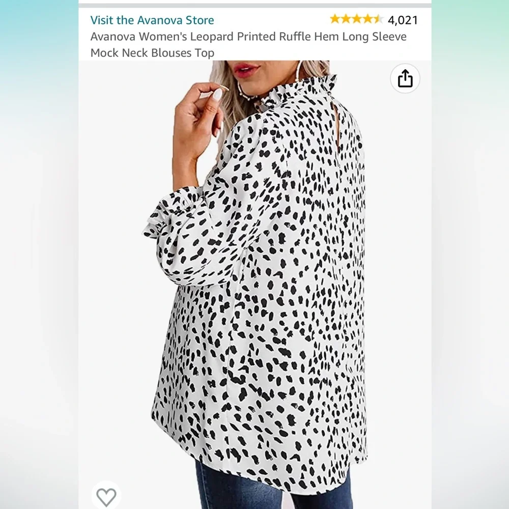 Avanova Women's Leopard Printed Ruffle Hem Long Sleeve Mock Neck Blouses Top - Picture 11 of 12